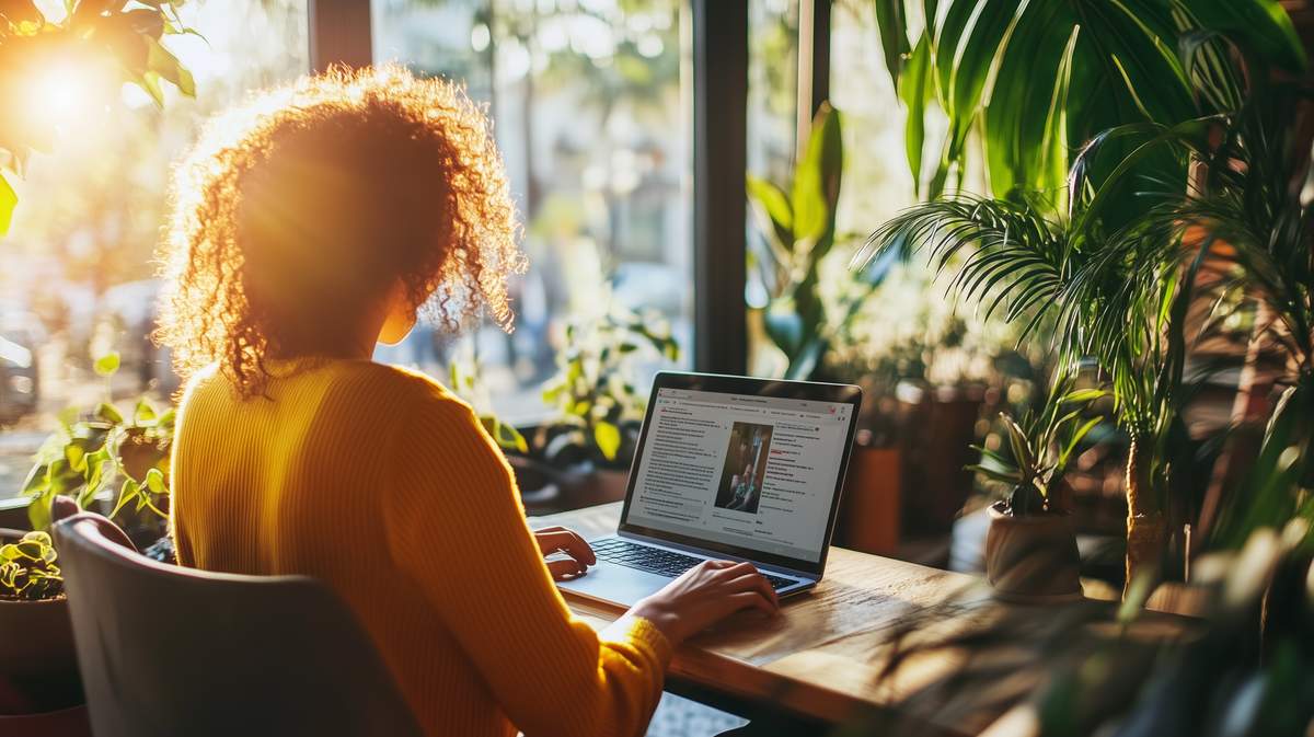 Une femme en train d'apprendre le développement web sur un ordinateur portable